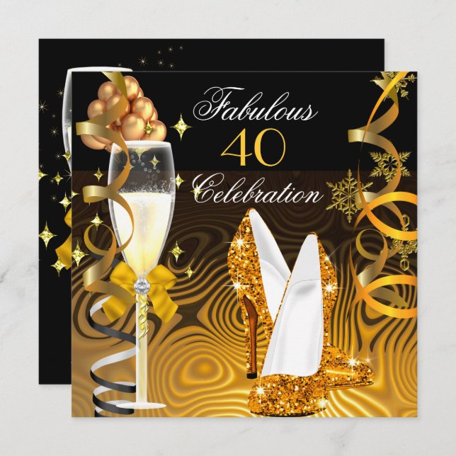 Invitation Fabuleux 40 Gold Jaune Parties scintillant fête d' (Devant / Derrière)