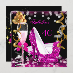 Invitation Fabuleux 40 Hot Pink Gold Bubbles Parties scintill