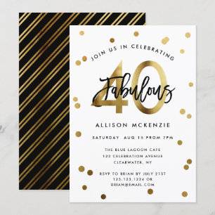Invitation Fabuleux 40 Moderne Elegant Or Brossé Anniversai