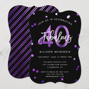 Invitation Fabuleux 40   Moderne Elegant Purple fête d'annive