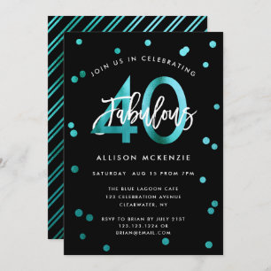 Invitation Fabuleux 40   Moderne Style Fille Turquoise Annive