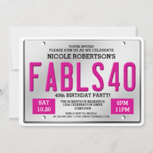 Invitation Fabuleux 40 Plaque de licence Anniversaire Invitat