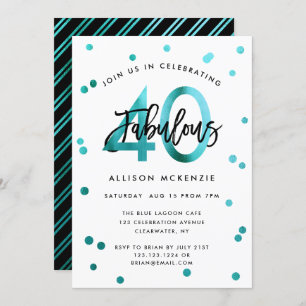 Invitation Fabuleux 40   Script moderne Fille Turquoise Anniv