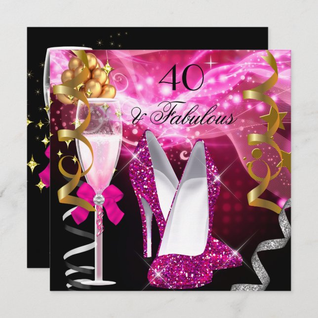 Invitation Fabuleux 40 talons de Parties scintillant rose cha (Devant / Derrière)