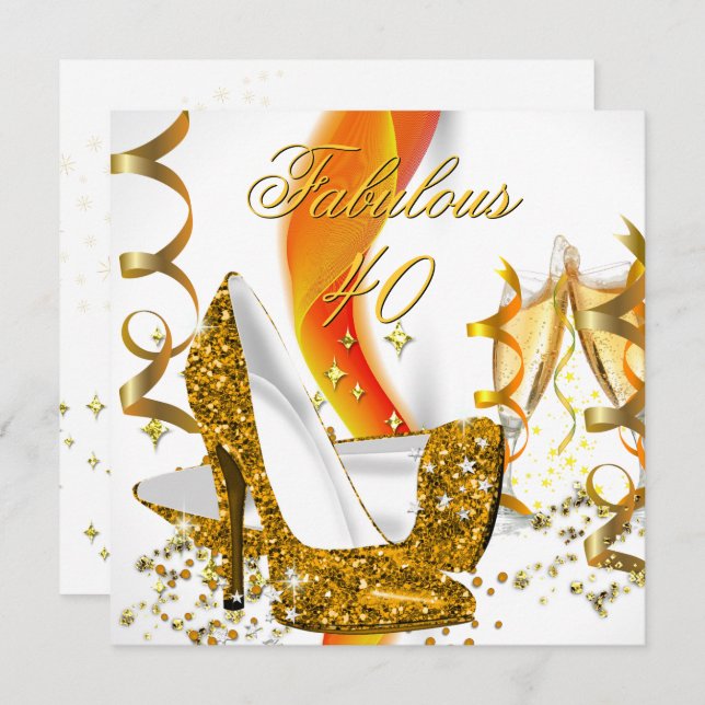 Invitation Fabuleux 40 Woman's Gold High Heel fête d'annivers (Devant / Derrière)