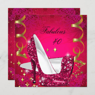 Invitation Fabuleux 40 Woman's Rose Red Gold talons Anniversa