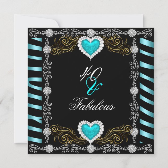 Invitation Fabuleux 40 Zebra Turquoise Black Silver 40e anniv (Devant)