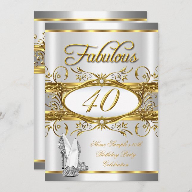 Invitation Fabuleux 40e anniversaire Gold Silver talons hauts (Devant / Derrière)