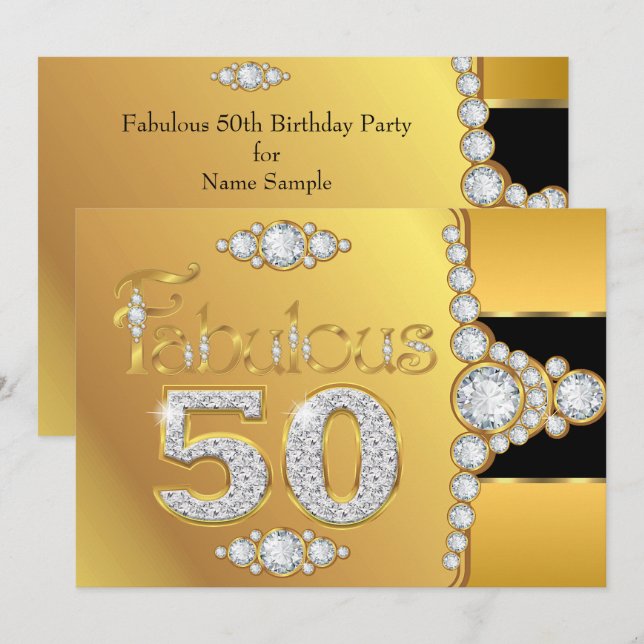 Invitation Fabuleux 50 50e Anniversaire Or Diamant Noir (Devant / Derrière)