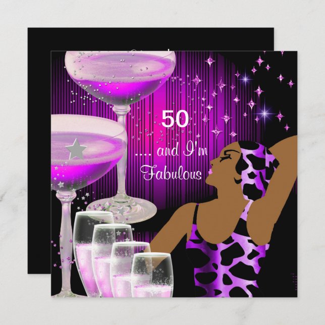 Invitation Fabuleux 50 Anniversaire Diva Fabuleux violet rose (Devant / Derrière)