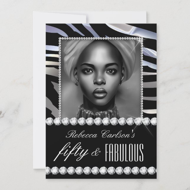 Invitation Fabuleux 50 Anniversaire Photo Black White Zebra G (Devant)