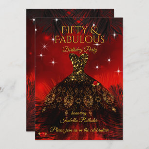 Invitation Fabuleux 50 Anniversaire Robe Rouge Black Gold