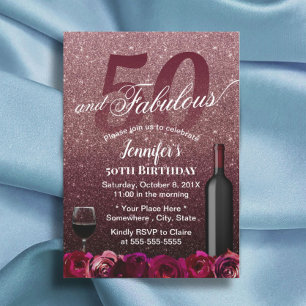 Invitation Fabuleux 50 Anniversaire Rose Gold & Bourgogne Flo