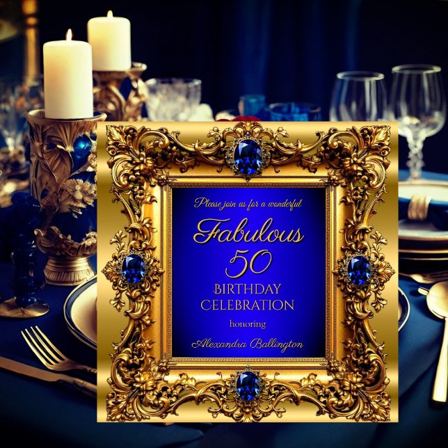 Invitation Fabuleux 50 Anniversaire Royal Blue Gold Gem (Créateur téléchargé)