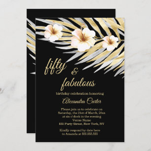 Invitation Fabuleux 50 Beige Blanc Noir Floral Anniversaire