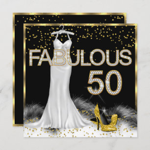 Invitation Fabuleux 50 Black Gold White Birthday Party