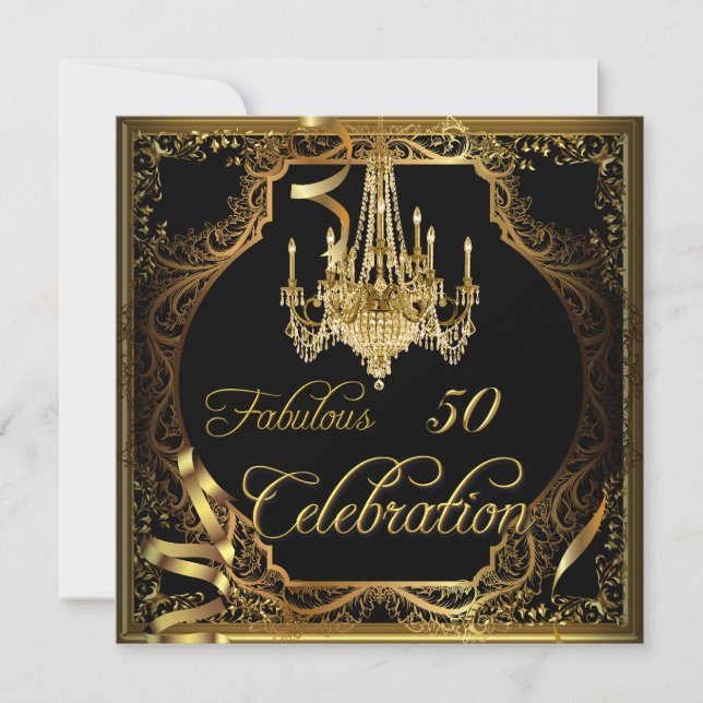 Invitation Fabuleux 50 Celebration Gold Black Chandelier (Devant)