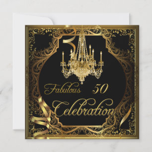 Invitation Fabuleux 50 Celebration Gold Black Chandelier