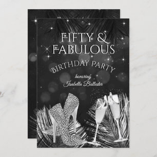 Invitation Fabuleux 50 Champagne Anniversaire Noir Blanc