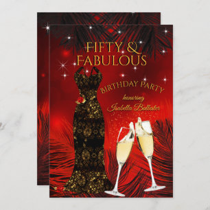 Invitation Fabuleux 50 Champagne Anniversaire Rouge Or