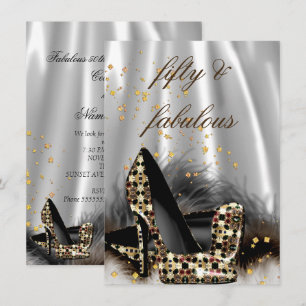 Invitation Fabuleux 50 Chocolat Gold talons d'argent Annivers
