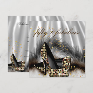 Invitation Fabuleux 50 Chocolat Gold talons d'argent Annivers