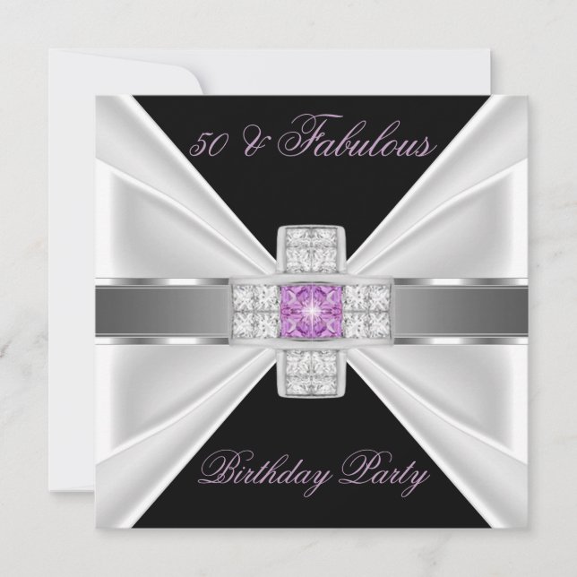 Invitation Fabuleux 50 Diamant Rose Lilas Argent Noir Blanc (Devant)