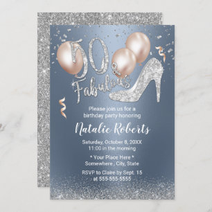 Invitation Fabuleux 50 Dusty Blue & Silver Girl 50e anniversa