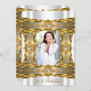 Invitation Fabuleux 50 Elegant Diamond Gem Or photo blanche
