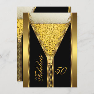 Invitation Fabuleux 50 Elégant Zipper Gold Beer Drink 2