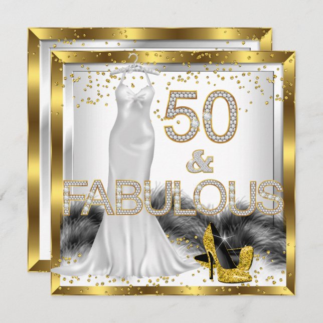 Invitation Fabuleux 50 élégante robe haute talons fête (Devant / Derrière)