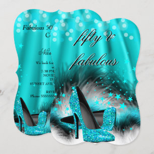 Invitation Fabuleux 50 étoiles bleues Turquoises talons hauts