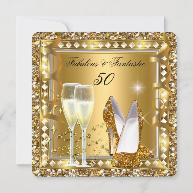 Invitation Fabuleux 50 & Fantastic Gold Glam Silver Anniversa (Devant)