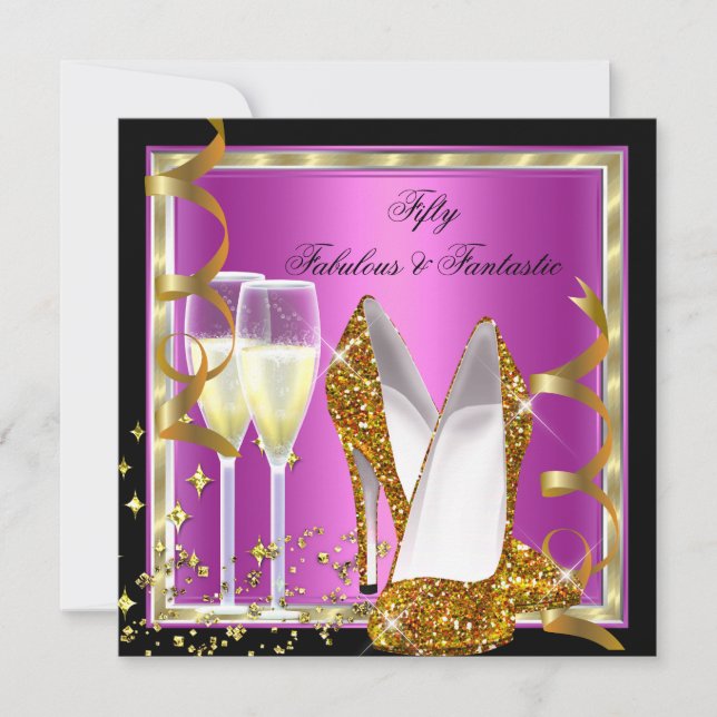 Invitation Fabuleux 50 Fantastic Pink Black White Gold Party (Devant)