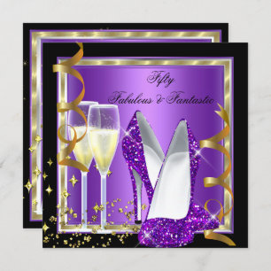 Invitation Fabuleux 50 Fantastic Purple Black Gold Party