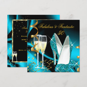 Invitation Fabuleux 50 Fantastique Abstrait Bleu Turquoise Or