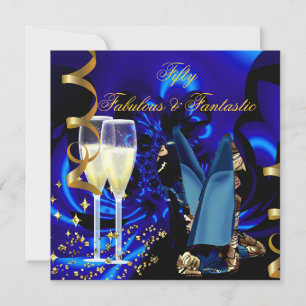 Invitation Fabuleux 50 Fantastique Abstrait Blue Gold Anniver