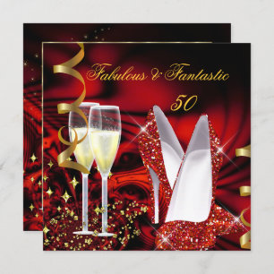 Invitation Fabuleux 50 Fantastique Abstrait Red Gold Annivers