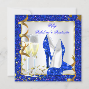 Invitation Fabuleux 50 Fantastique Bleu Blanc Or Anniversaire