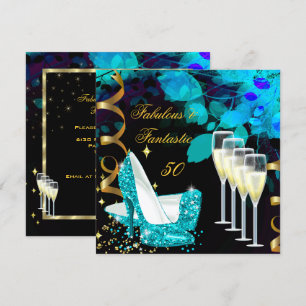 Invitation Fabuleux 50 Fantastique Champagne d'Or Turquoise A