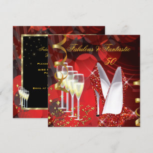 Invitation Fabuleux 50 Fantastique Champagne Rouge Or Anniver