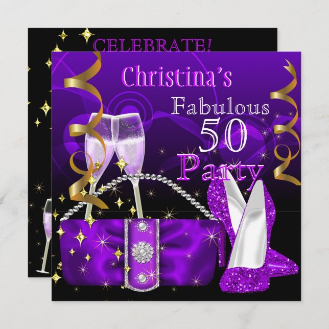 Invitation Fabuleux 50 Fantastique Champagne violet haute tal (Devant / Derrière)