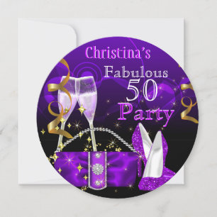 Invitation Fabuleux 50 Fantastique Champagne violet haute tal