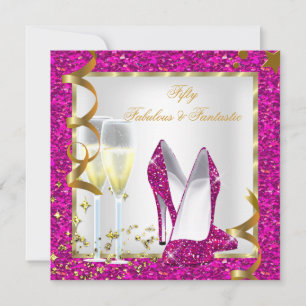 Invitation Fabuleux 50 Fantastique Pink White Gold Anniversai