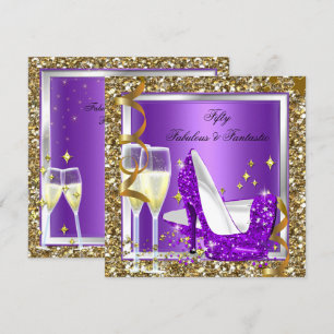 Invitation Fabuleux 50 Fantastique Purple Gold Anniversaire