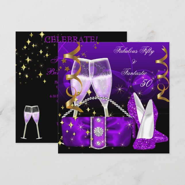 Invitation Fabuleux 50 Fantastique Purple High Heels Parties  (Devant / Derrière)