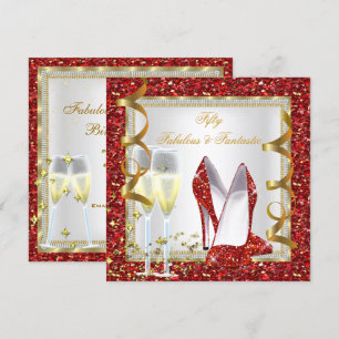 Invitation Fabuleux 50 Fantastique Rouge Blanc Or Anniversair