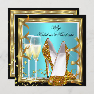 Invitation Fabuleux 50 Fantastique Turquoise Gold Anniversair