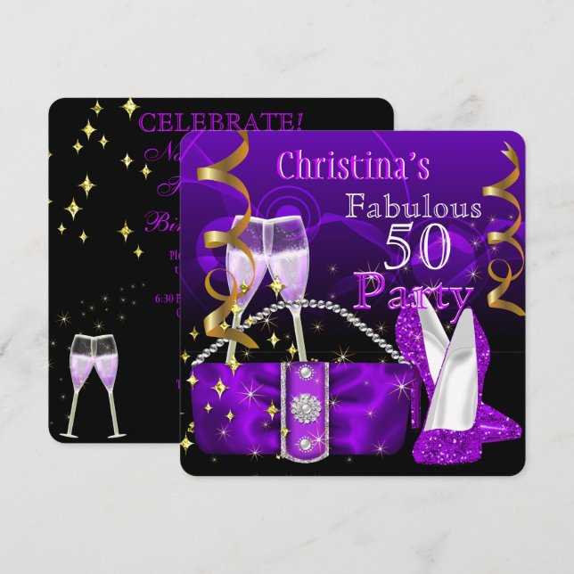 Invitation Fabuleux 50 Fantastiques Talons Hauts Violets Cham (Devant / Derrière)