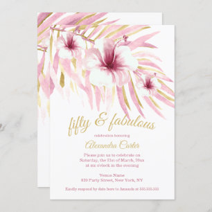 Invitation Fabuleux 50 Fleurs d'or rose blanc Aquarelle